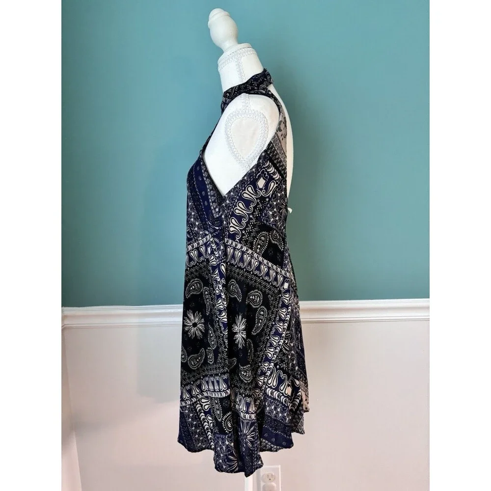 Free People Intimately Beaux Bandana Print Swing Dress Blue Open Back Mini Small